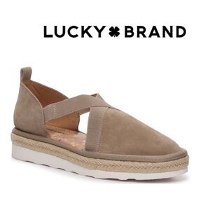 Lucky Brand 8.5 Jenife Espadrille Suede Leather Platform Slip Ons EUC